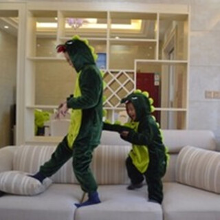 Xibai dinosaur one-piece pajamas with tail autumn and winter parent-child children's cartoon animal one-piece pajamas dinosaur baby men and women green dinosaur size 140 height 135-145cm
