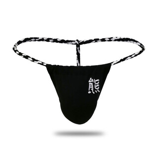 Roselex confidential delivery japanese style woven rope thong cotton men's sexy t-pants simple embroidery handmade black m (100-130jin jin equals 0.5 kg)