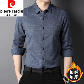 Pierre cardin pure cotton comfortable and warm long-sleeved shirt men's winter thickened velvet business casual plaid warm shirt jacket gray (model) velvet xl 180 recommended 155-165jin jin equals 0.5 kg