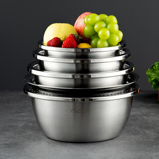 Onlycook304 stainless steel basin sieve set large thickened drain basket vegetable basin rice sieve and basin 5-piece set