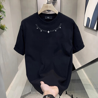 Binse short-sleeved t-shirt men's summer new fashion trend half-sleeved t-shirt printed round neck casual bottoming trendy top black xl suitable for 130-150jin jin equals 0.5 kg