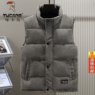 啄木鸟棉男士马甲秋冬加厚灯芯绒马甲立领潮流外套保暖背心坎肩外穿 838灰色 L