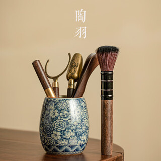 Tao yu blue and white tea ceremony six gentlemen ceramic kung fu tea accessories set tea knife, tea needle, pot care pen, tea cylinder tea making tools, blue and white old pottery clay-wanhua six gentlemen