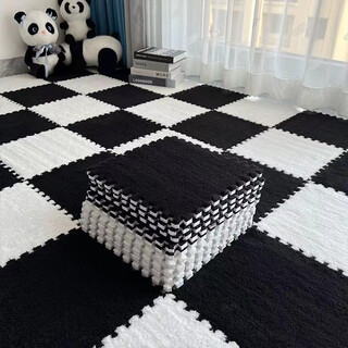 Jin jin is equal to 0.5 kg. mu living room carpet, bedroom bedside splicing floor mat, full room balcony suede square foam floor mat can be cut, suede splicing floor mat black + white, total 10 pieces 30*30*1