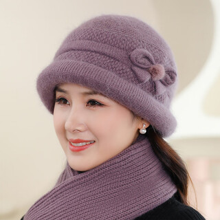 Glo-story new year's hat for middle-aged and elderly women, knitted basin hat, old lady's velvet thickened woolen hat, purple (single hat)