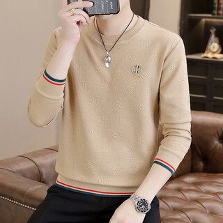 Luowang autumn and winter men's long-sleeved t-shirt trendy brand t-shirt bottoming shirt couple men's autumn sweatshirt top khaki xl (120-135jin jin equals 0.5kg)