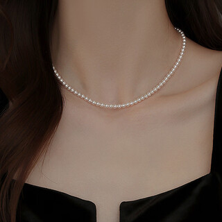 Qpqk 100% natural freshwater millet bead necklace 2025 new silver gold-plated pearl women's clavicle neck necklace young model recommended 3-3.5mm+extension chain (38+5cm)