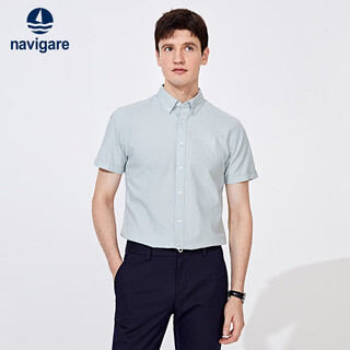 Navigare italian small sailing short-sleeved shirt men's summer antibacterial solid color shirt 1323503506 gray green xl/41