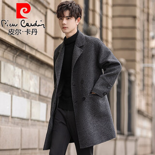 Pierre cardin autumn and winter diamond pattern mid-length double-sided woolen coat men's sheep. cashmere loose sheep. woolen coat double-breasted ssdn-23066 diamond gray m
