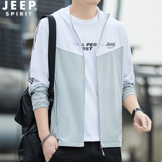 Jeep spirit sun protection clothing for men in summer ice silk thin couple jacket sports outdoor anti-uv fishing travel clothing for men - light gray l