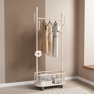 Wooden bottle bold clothes hanger floor-standing bedroom coat rack multi-functional wheeled mobile clothes drying rack room storage clothes rack cactus cream white 60cm