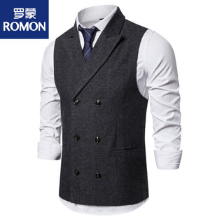 Romon suit collar vest british men's casual double-breasted herringbone vest retro large suit vest dark gray m (approximately suitable for 170-180 height 160 jin jin equal to 0.5 kg inner wear)