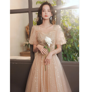 Seidler champagne color evening dress women's banquet temperament light luxury niche high-end annual meeting host performance exam dress champagne xl (recommended 116-125 jin jin equals 0.5 kg)