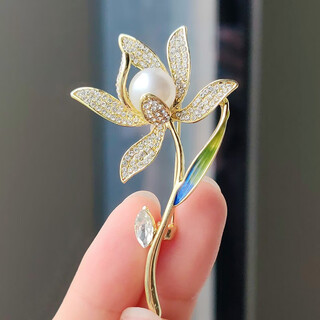 Quamer high-end fashion new light luxury chinese style narcissus corsage women's zircon plant brooch xz0287-1