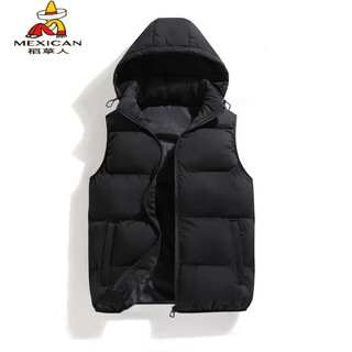 稻草人男士可拆卸连帽马甲秋冬新款潮流外穿保暖加厚羽绒棉马夹男装 2980黑色  2XL