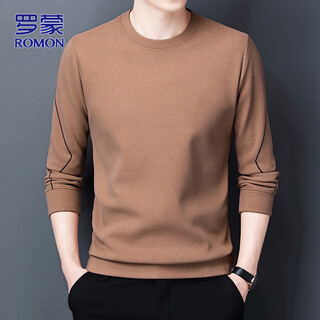 Romon sweatshirt men's 2025 autumn and winter long-sleeved t-shirt men's round neck top men's bottoming shirt camel xl