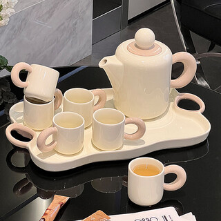 Manguangguang ceramic water cup set home living room high-end kettle cup set light luxury housewarming tea set tea cup complete set ceramic water set (kettle + tray + 6 cups)