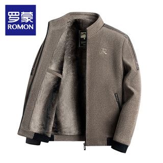 Romon chenille coat autumn and winter men's casual stand-up collar short warm cotton coat middle-aged and elderly thickened velvet jacket men's khaki 2xl 130-145jin jin is equal to 0.5 kg
