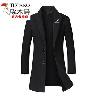 Woodpecker woolen coat men's mid-length autumn and winter suit collar woolen coat men's korean slim woolen windbreaker trend 4018 black feather style xl