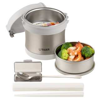 Tiger insulated lunch box lxb-a100/a10c japanese style office worker 304 stainless steel lunch box double layer student lunch box stainless steel color xc + portable bag