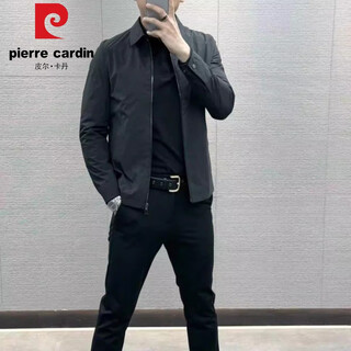 Pierre cardin high quality 2025 spring and summer men's solid color zipper casual jacket lapel business casual jacket top new product 4314# black xl 130-150jin jin equals 0.5 kg