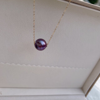 Xuanshi 11-12mm perfect round slightly blemished grape purple single passepartout pearl pendant simple 14k gold-filled clavicle chain 925 silver 11-1 (with growth lines and no pits)
