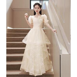 Qinji adult dress for women 18 years old, high-end small evening dress, banquet art exam dress for high school students, gs804 champagne color irregular long skirt m