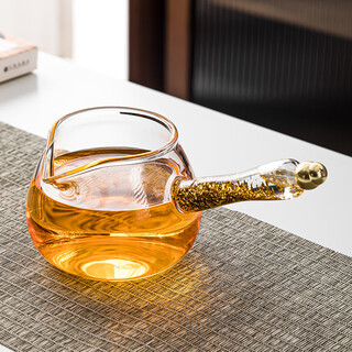 Porcelain brand tea set, heat-resistant glass tea set, male cup, gold foil side handle fair cup, tea divider, kung fu tea ceremony accessories, glossy <gold foil> side handle fair cup