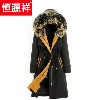 Hengyuan xianghaining new autumn and winter parka women's fur all-in-one coat with removable rex rabbit fur liner long fur coat black yellow fur collar l