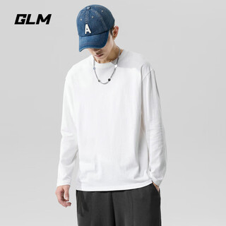 Glm pure cotton long-sleeved t-shirt for men in spring and autumn solid color t-shirt with loose large size men's bottoming shirt top