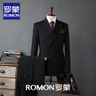 Romon autumn new suit men's british style double-breasted business casual suit three-piece groom's wedding dress black (suit + pants + vest) 2xl (height 170-175\weight 150-165jin jin equals 0.5 kg)