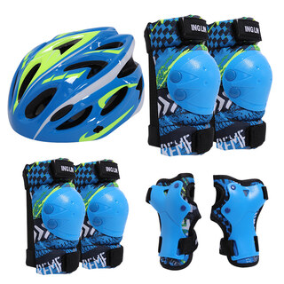 Sonke children's roller skating protective gear helmet set skateboarding knee protection riding training summer safety anti-fall bicycle 7-piece set blue protective gear + helmet 30-70jin jin equals 0.5 kg (reference 4-11 years old)