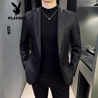 Playboy (playboy) suit men's genuine leather jacket haining spring and autumn 2025 new jacket casual cowhide suit men's top black 2xl recommended 130-150