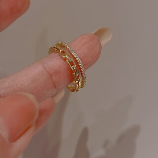 Dunzhu old phoenix gold store style stacking rings for women fashion personality light luxury niche design gold coin double layer chain index finger double layer (opening adjustable) no. 7
