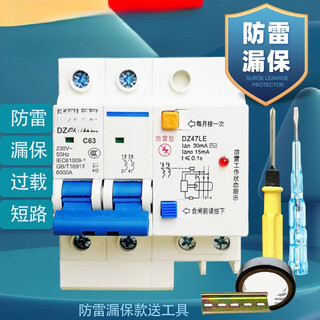 Shanghai people's lightning protection leakage circuit breaker household 2p air switch with leakage protector 63a32a anti-touch lightning protection leakage protection 2p (220v) 63a