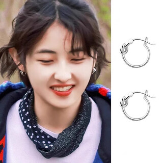 Daisy dream999 pure silver earrings zhang zifeng plain hoop earrings women's unique design ins style ear hole earrings niche earrings silver earrings 999 pure silver