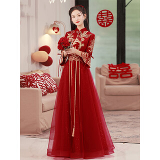 Seidler new chinese bridal toast wear cheongsam 2025 new evening dress winter long dress engagement burgundy long l (recommended 106-115 jin jin equals 0.5 kg)