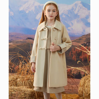 Radinka2025 autumn and winter new style girls' style large children's woolen coat thickened quilted mid-length woolen coat jwx beige single layer lining 160