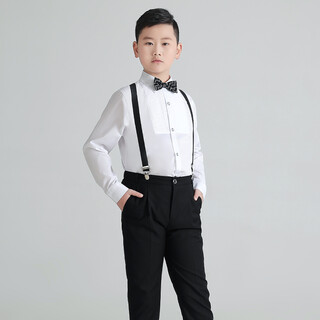 Sparkling sapphire's new children's dress, fat boy's enlarged and fat overalls suit, middle and older children's piano performance suit, host costume, performance suit, flower girl dress, boy's suit, fat kid's suit, black four-piece suit (shirt + pants + suspenders + bow tie) 130 size recommended weight 70-80 jin jin is equal to 0.5 kg