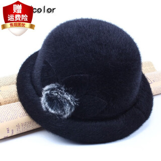 Di shuqi autumn and winter hat women's imitation mink fur full roll basin hat middle-aged and elderly women's hat winter hat mom hat small top hat black one size 57cm