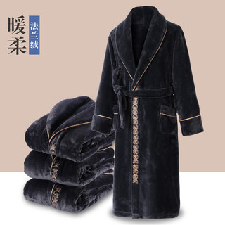 Yalu nightgown men's autumn and winter coral velvet thickened bathrobe robe pajamas men's plus size home clothes nscbf-yahei embroidered nightgown xl 135-155jin jin is equal to 0.5 kg