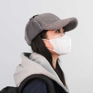 Tingfengshuo imitation lamb wool warm ear protection baseball cap japanese style simple winter outdoor cycling thick peaked cap with integrated earmuffs gray adjustable