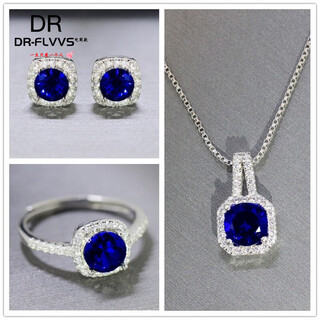 Fat donglai's same style tanzanite sapphire square covered with diamonds tanzanite blue jewelry set three-piece set for women 1g pendant (1 carat/6.5mm) including necklace