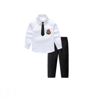 Chuangjingyixuan children's dress boy host flower girl school performance clothing children's clothing long-sleeved white shirt black trousers suit white long sleeves + black trousers + black tie + badge 100
