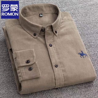 Luo meng high-end pure cotton corduroy shirt men's 2025 autumn and winter warm shirt business casual cotton anti-wrinkle no ironing corduroy gray size 41