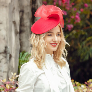 Ee fashion top hat mesh retro elegant headband for women red m(56-58cm)