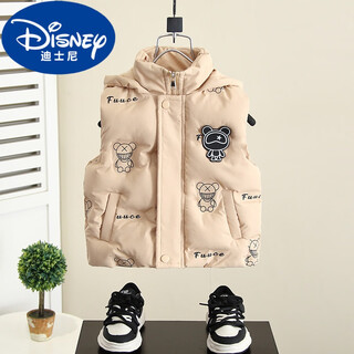 Disney boys' down cotton vest autumn and winter 2024 new baby boy jacket thickened outerwear children's winter vest apricot 110cm