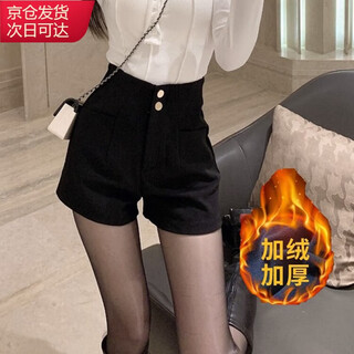 Quetong suit black shorts autumn and winter outer shorts summer versatile slimming boots and pants for small people thickened and velvet a-line bottom black autumn and winter velvet style m