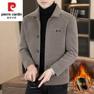 Pierre cardin (pierre cardin) men's woolen jacket spring and autumn thickened tops young and middle-aged high-end lapel casual woolen jackets autumn and winter 8299 khaki thickened velvet 3xl 155jin jin is equal to about 0.5 kg