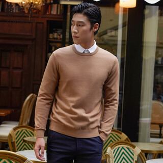 Youngor (youngor) wool sweater for men, all-sheep wool sweater, comfortable and warm, moderate thickness, warm and comfortable, can be worn with a lapel shirt vyqw639994xya camel color xl 110cm